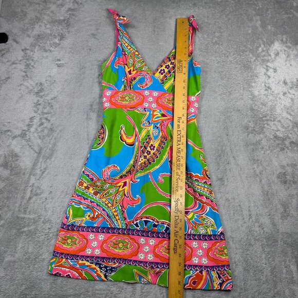 Y2K Lilly Pulitzer Dress Jewel of The Pool Paisley Print Silk Sz 4 Tie Shoulder - Picture 7 of 7
